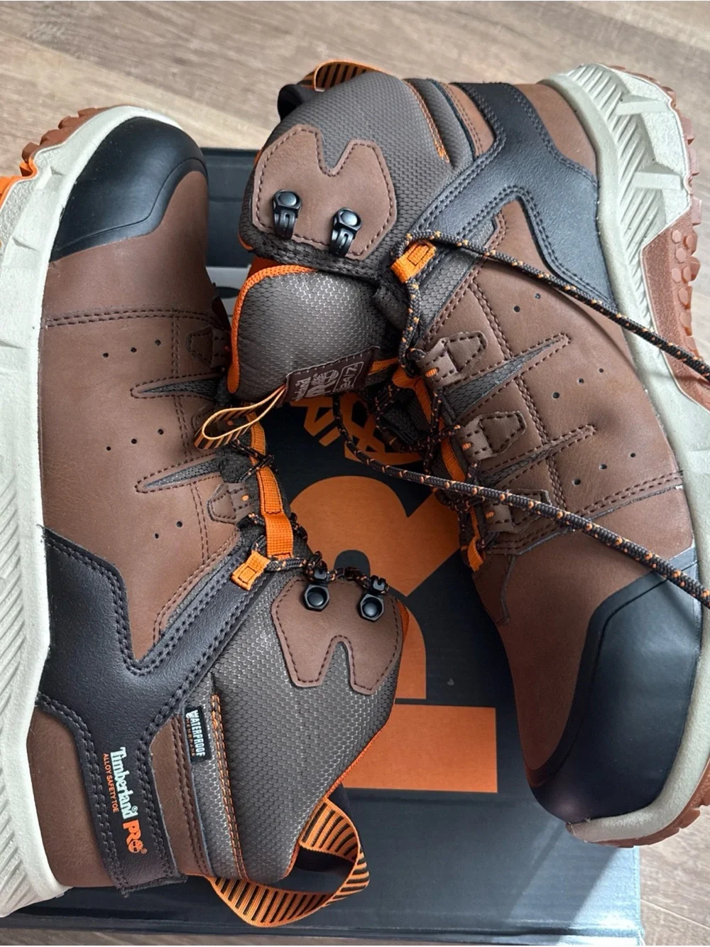 Timberland PRO Men's Brown and Orange Safety Work Boots size 13 steel toed
